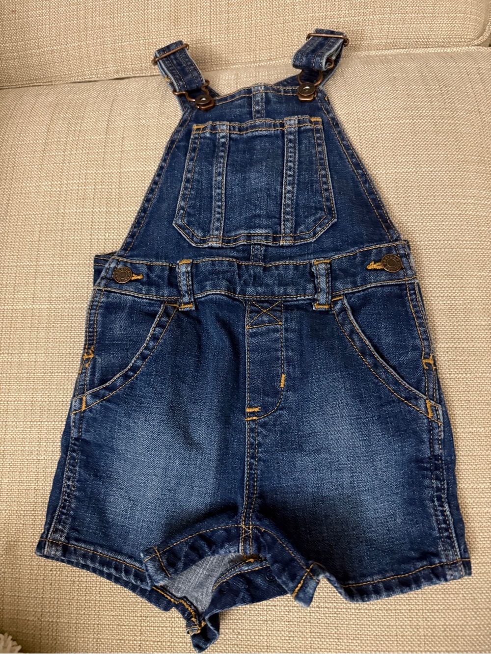 GAP BABY Kids Denim Short Overalls - Dark Blue 12-18 MONTHS